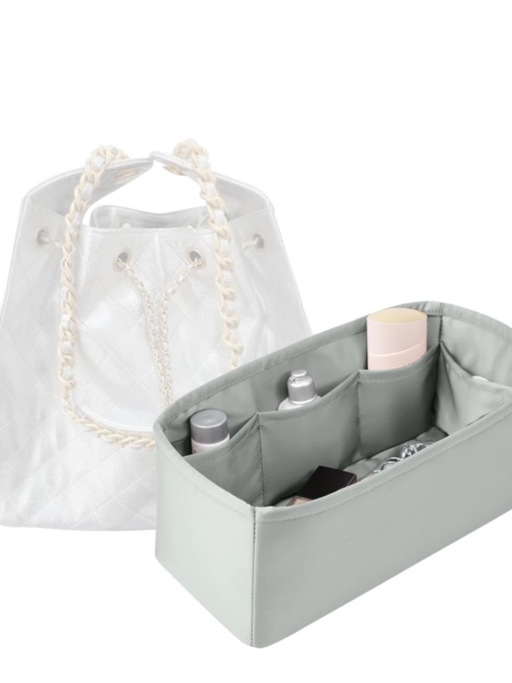 New Kings In Bag Purse Organizer Insert, Satin (Pearl Grey, 25 Medium)